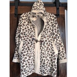 Michelle Nicole Leopard Print Hooded Toggle Cardigan Sweater Cozy Women's Size S